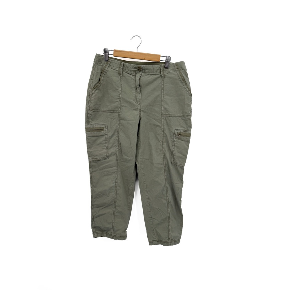 Chico's Cargo Pants Women 0.5 US 6 Olive Green Cropped Utility Stretch Straight - Picture 2 of 10
